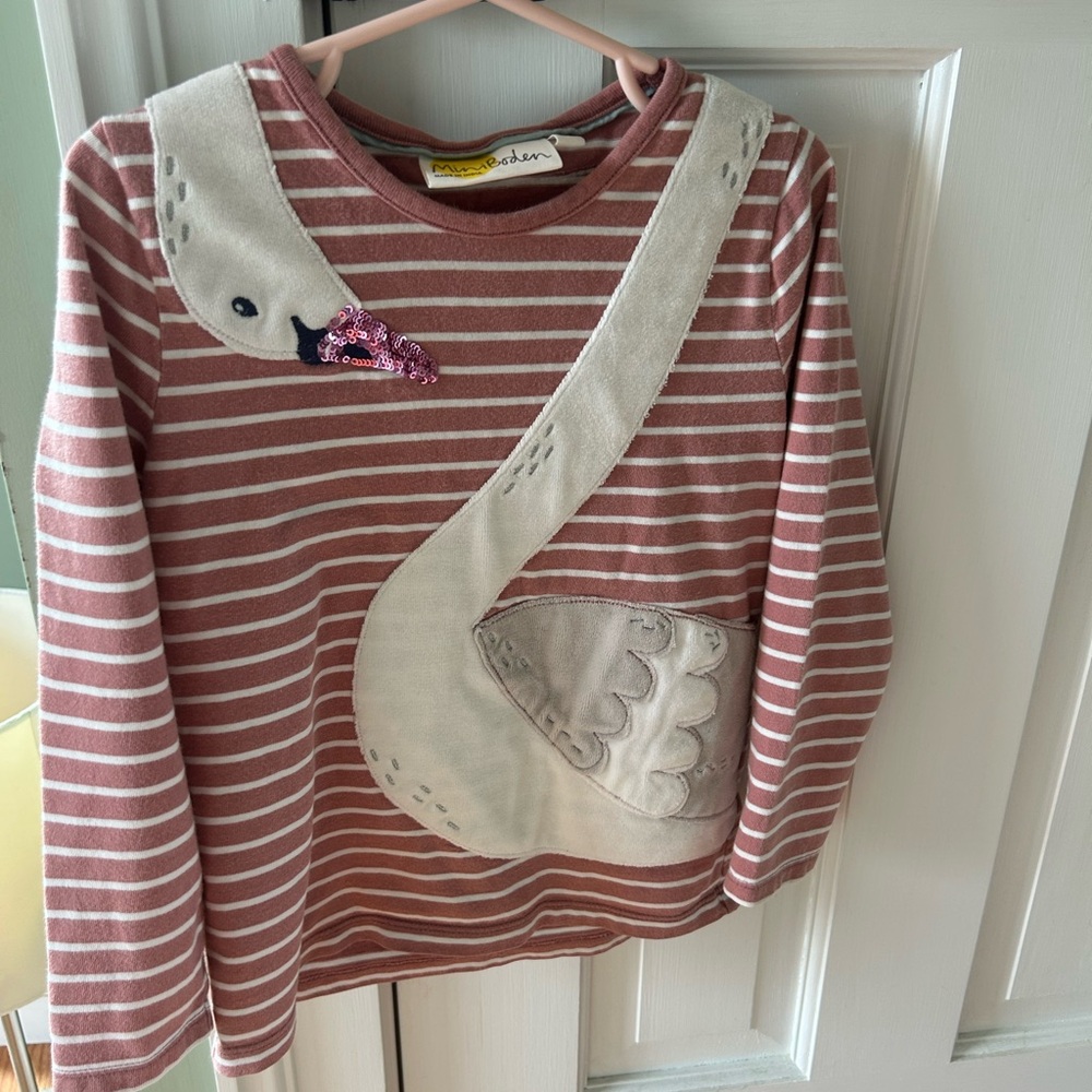 Mini Boden Pink Striped Swan Long Sleeve Tee